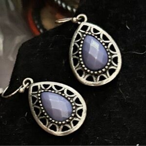 Lavender Teardrop Filigree Drop Earrings - Silver-Tone Lavender Earrings